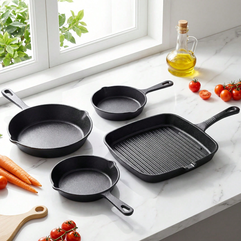 Cast Iron Skillet - 4피스 무쇠 프라이팬 세트 논스틱 프라이팬