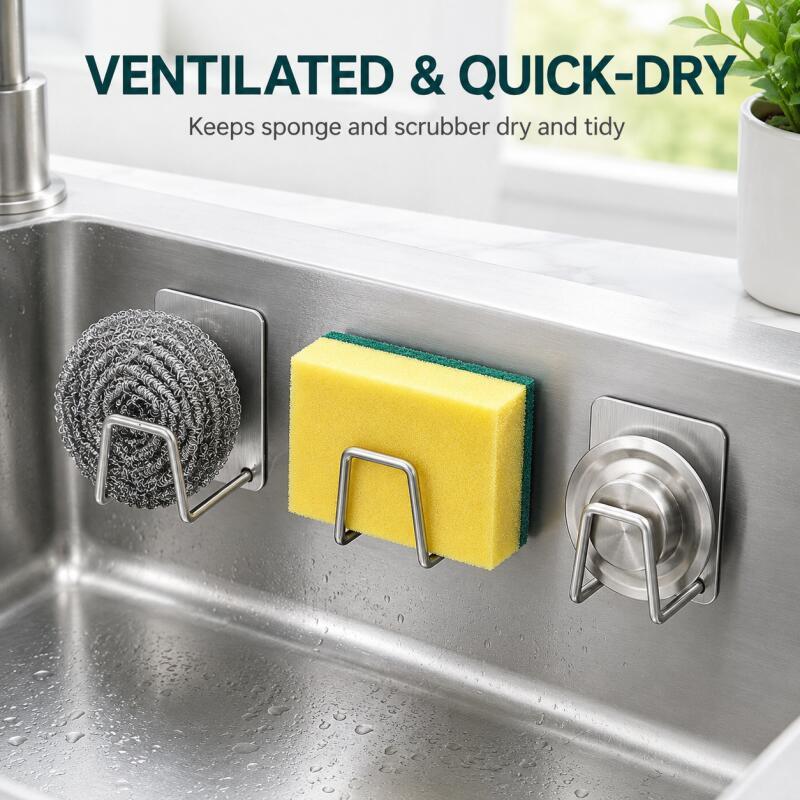 Kitchen Gadgets Gifts - 자가 접착식 스테인리스 스틸 스펀지 홀더,