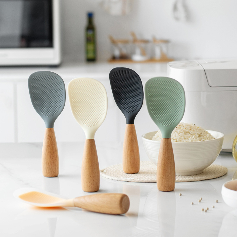 Kitchen Gadgets On Sale - 1PC 나무 손잡이 실리콘 쌀 숟가락,