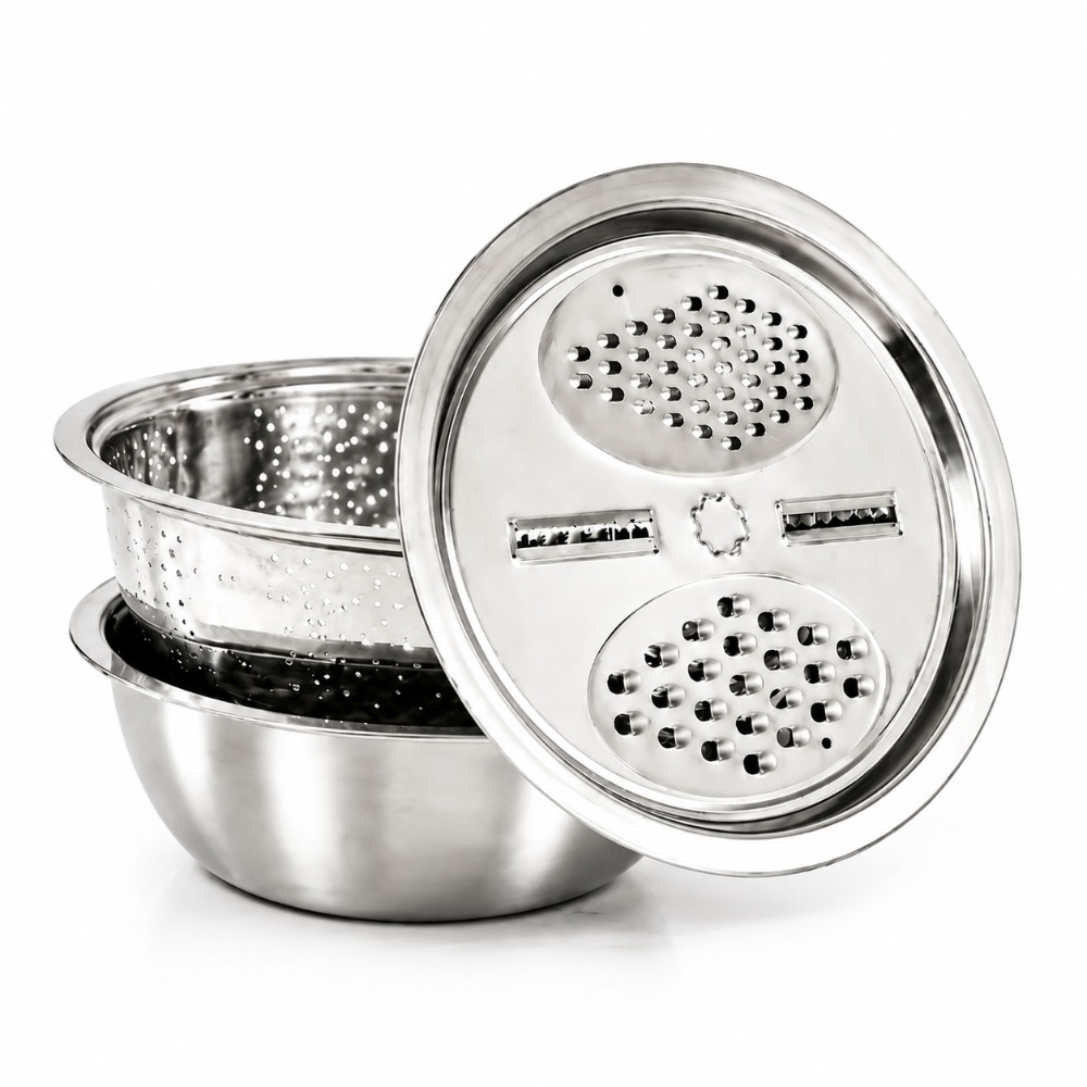 3Pcs 스텐 채반 볼 세트 믹싱볼 쌀 씻는 바스켓 과 - Household Kitchen Gadgets Vegetable Cutter Silk Cutter 리뷰 및 가격