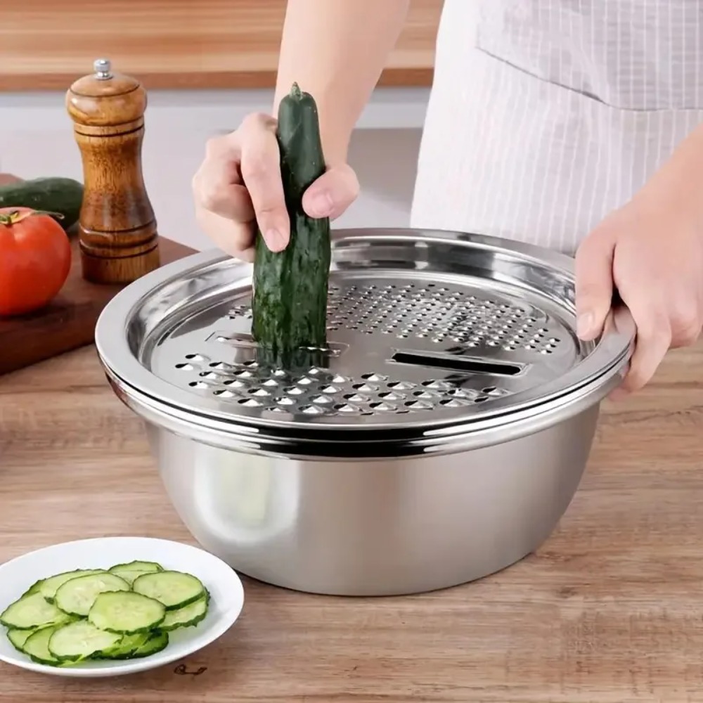 3Pcs 스텐 채반 볼 세트 믹싱볼 쌀 씻는 바스켓 과 - Household Kitchen Gadgets Vegetable Cutter Silk Cutter 리뷰 및 가격