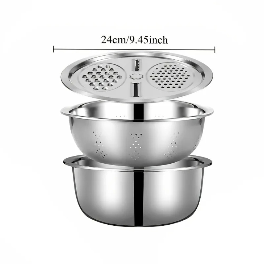 3Pcs 스텐 채반 볼 세트 믹싱볼 쌀 씻는 바스켓 과 - Household Kitchen Gadgets Vegetable Cutter Silk Cutter 리뷰 및 가격