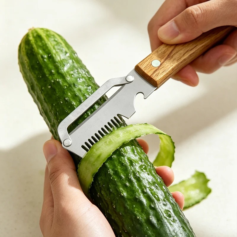 다기능 필러 스테인레스 스틸 나무 손잡이 야채 필러 감 - Household Kitchen Gadgets Vegetable Cutter Silk Cutter 리뷰 및 가격